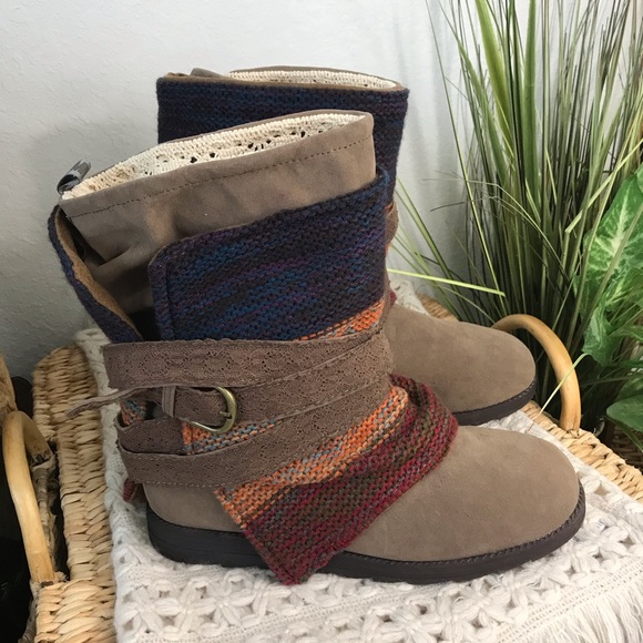 MUK LUKS Nikki Boho Striped Knit & Crochet Boots